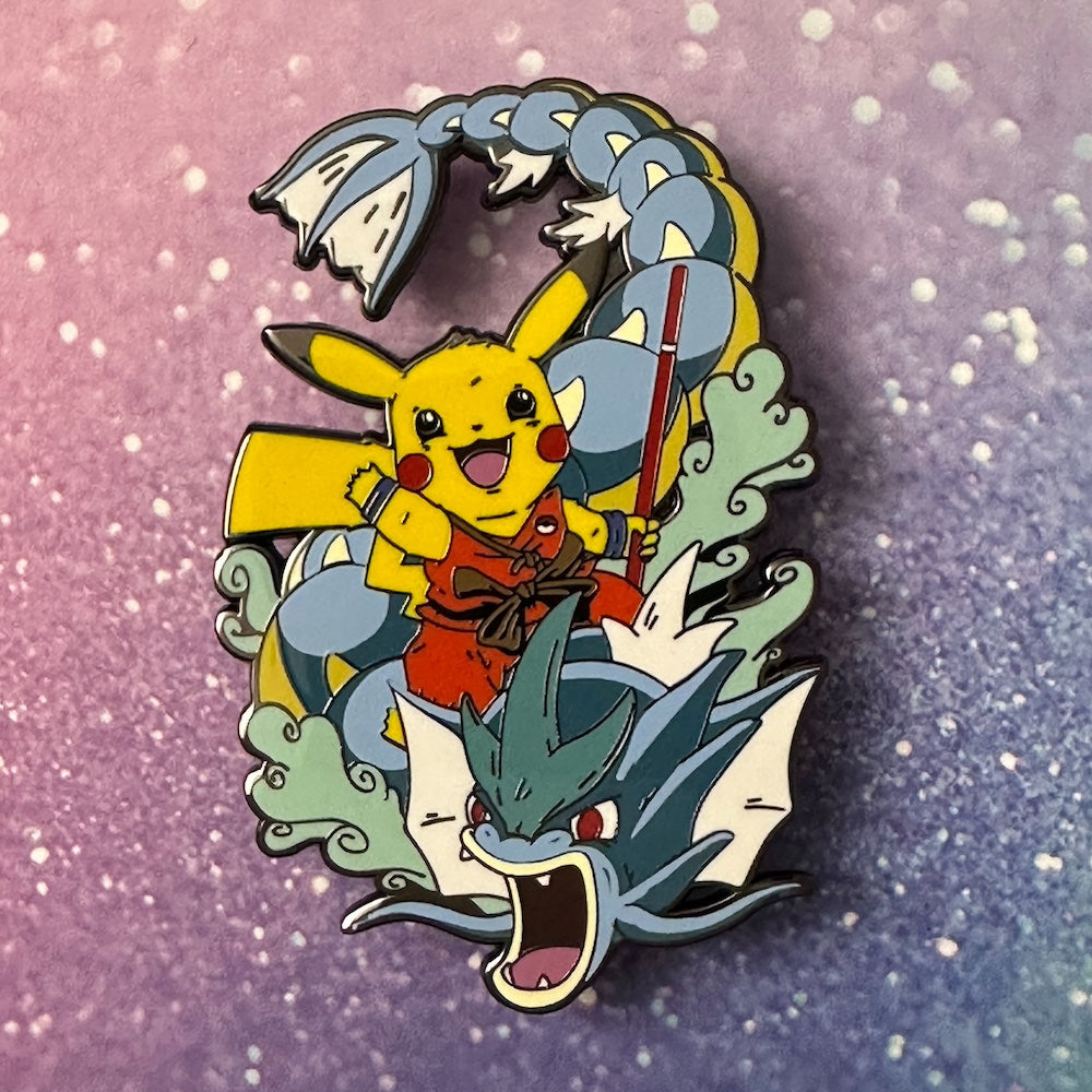 Pokemon Goku Pikachu Riding Gyarados Enamel Pin