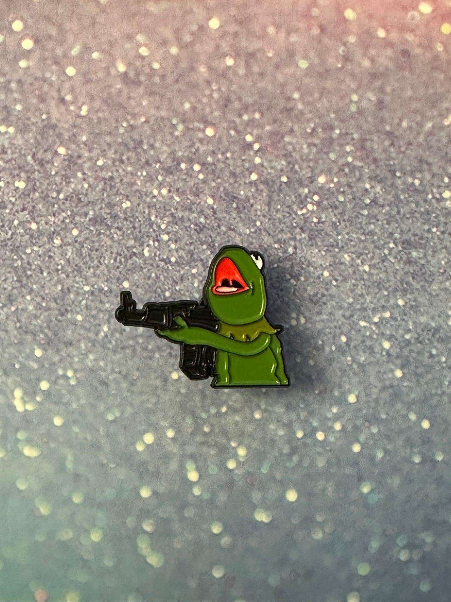 Sesame Street Kermit with a Gun Enamel Pin